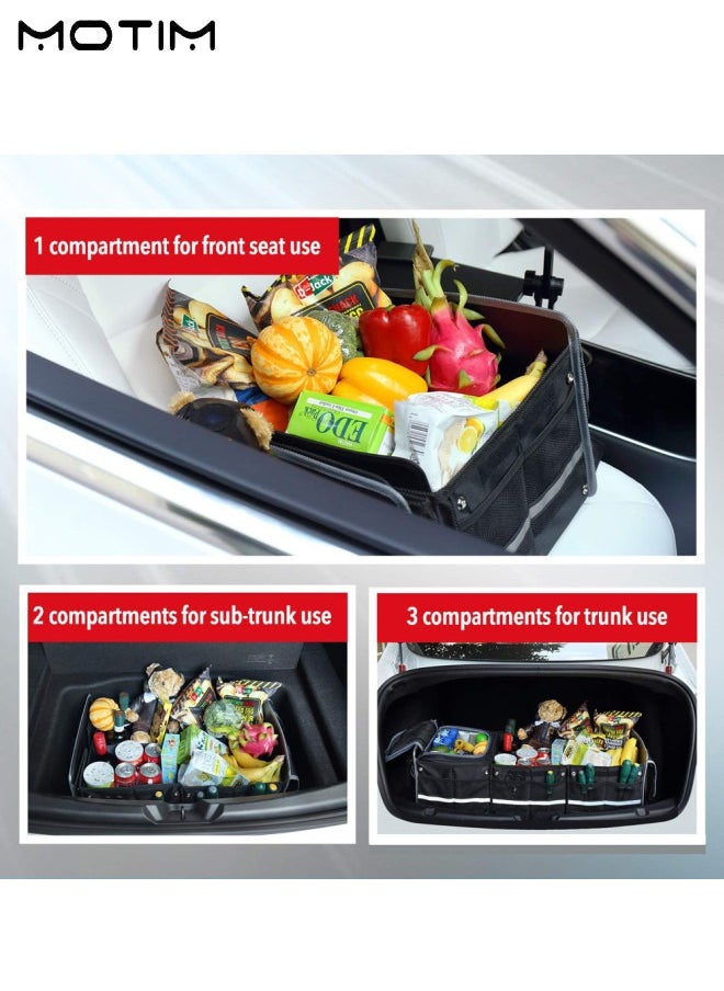 Large Trunk Storage Organizer with Cooler Bag, Collapsible Car Boot Organiser, 3 Main Compartments, 12 Side Pockets, 2 Flap Pockets, 2 Tie-Down Straps, Durable for SUV Car Sedan