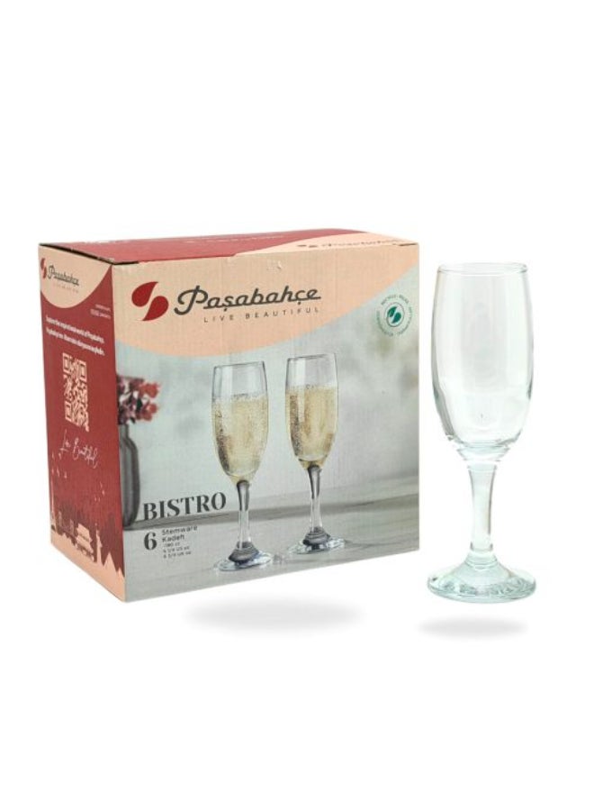 Pasabahce Bistro Champagne Flute Set Of 6 190 cc 6 1/4 oz Clear - Image 1