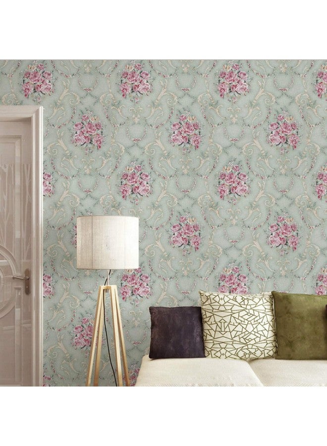 wolpin ملصقات حائط وولبين DIY ملصقات ورق جدران (45 × 500 سم) زهرة داماسك ذاتية اللصق، أخضر مريمي - Image 5