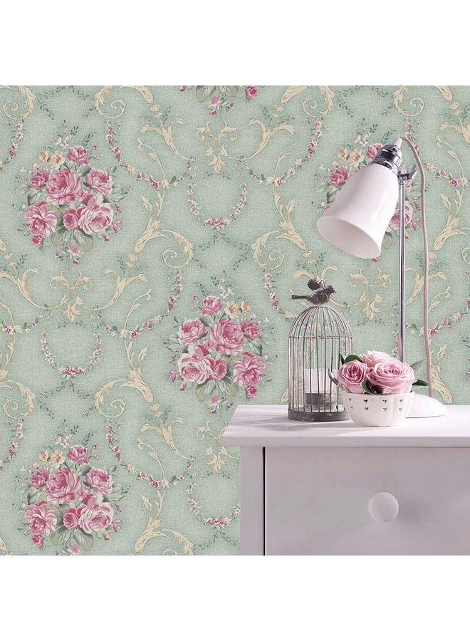 wolpin ملصقات حائط وولبين DIY ملصقات ورق جدران (45 × 500 سم) زهرة داماسك ذاتية اللصق، أخضر مريمي - Image 4