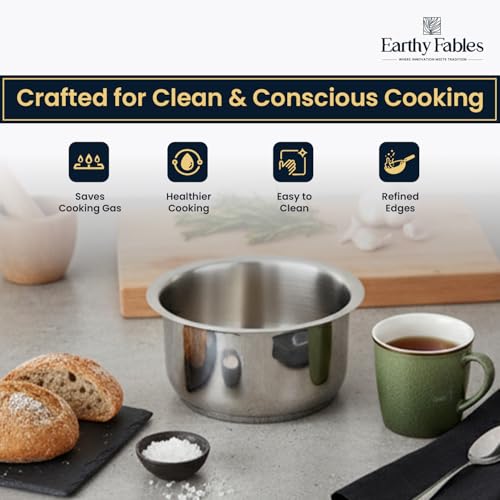 Earthy Fables Stainless Steel Heavy Bottom Tope/Patila/Bhogona/Tapia for Milk, Boiling, Better Nutrition & Heat Distribution, Uses Less Oil & Gas, Stove & Induction Bottom, 16 cm, 2 L - Image 4
