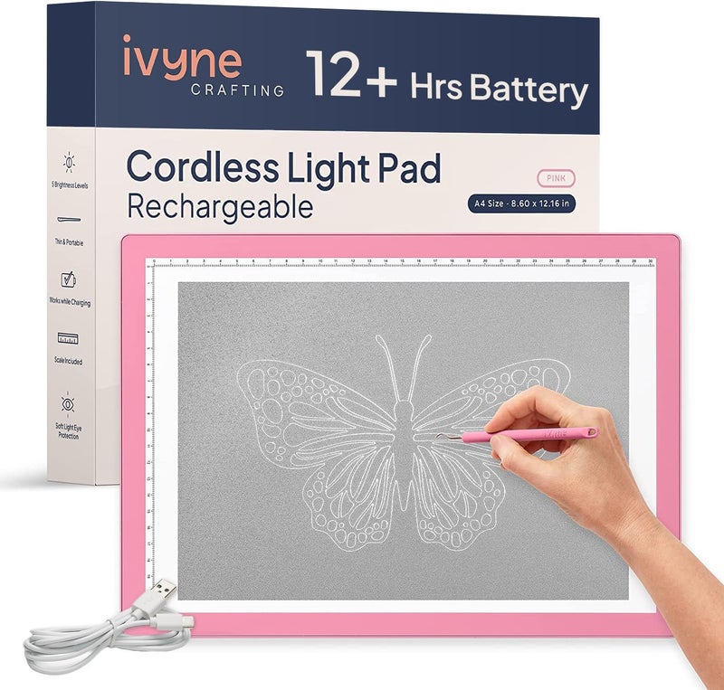 iVyne Rechargeable A4 Light Pad for Tracing & Weeding - LED Light Board for Weeding Vinyl - for Cricut Vinyl Weeding Tools - Ultra-Thin & Portable - Perfect for Artists & Crafters - Pink - Image 1