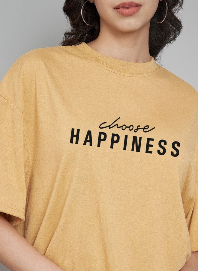 TREND LEVEL Mustard Yellow Typography Printed Oversized T-shirt for Women - Image 2