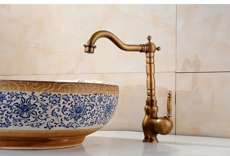 B BACKLINE صنبور خلط حوض ب باكلين من النحاس لصنبور حوض الحمام صنبور عمود للحوض صنبور حوض ساخن وبارد للحمام وغرف المعيشة بتشطيب عتيق - Image 3
