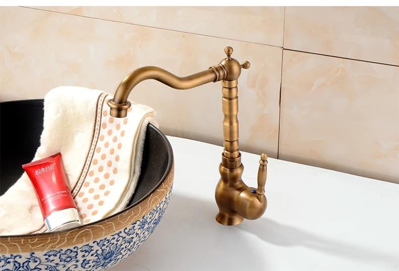 B BACKLINE صنبور خلط حوض ب باكلين من النحاس لصنبور حوض الحمام صنبور عمود للحوض صنبور حوض ساخن وبارد للحمام وغرف المعيشة بتشطيب عتيق - Image 2