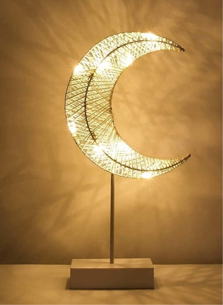 Festive Gallery Ramadan Lights - Eid Decor Table Decoration Star Led Lights, Battery Powered Ramadan Desk Lamp, Winding Thread Warm LED Crescent Moon Light Home Bedroom Romantic Bedside Desktop Nightstand Decoration  Including AA Battery  - Image 1