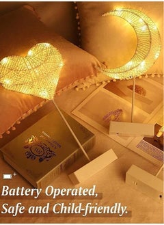 Festive Gallery Ramadan Lights - Eid Decor Table Decoration Star Led Lights, Battery Powered Ramadan Desk Lamp, Winding Thread Warm LED Crescent Moon Light Home Bedroom Romantic Bedside Desktop Nightstand Decoration  Including AA Battery  - Image 3