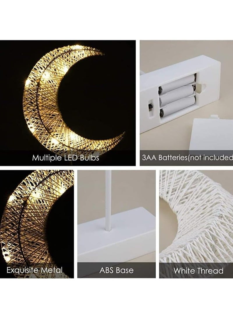 Festive Gallery Ramadan Lights - Eid Decor Table Decoration Star Led Lights, Battery Powered Ramadan Desk Lamp, Winding Thread Warm LED Crescent Moon Light Home Bedroom Romantic Bedside Desktop Nightstand Decoration  Including AA Battery  - Image 4