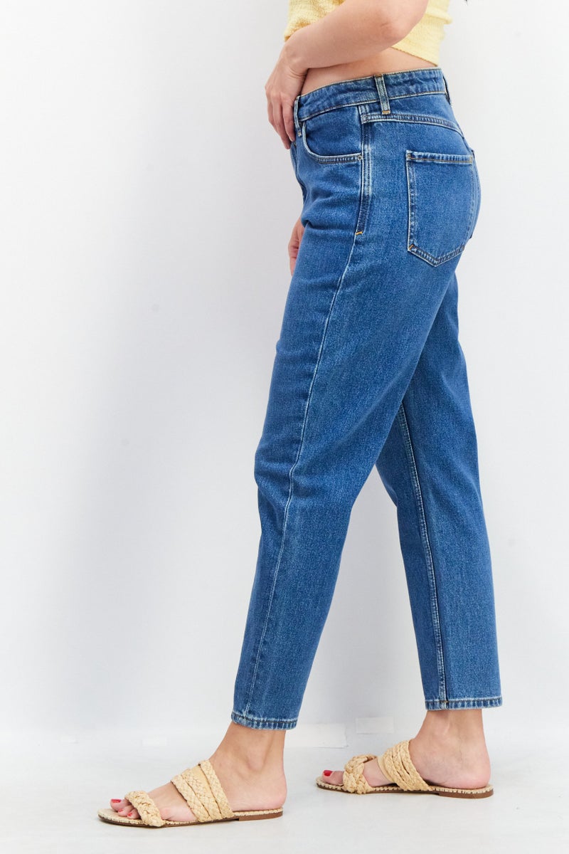 ESPRIT Women Mom Fit Textured Stretchable Jeans, Blue - Image 3