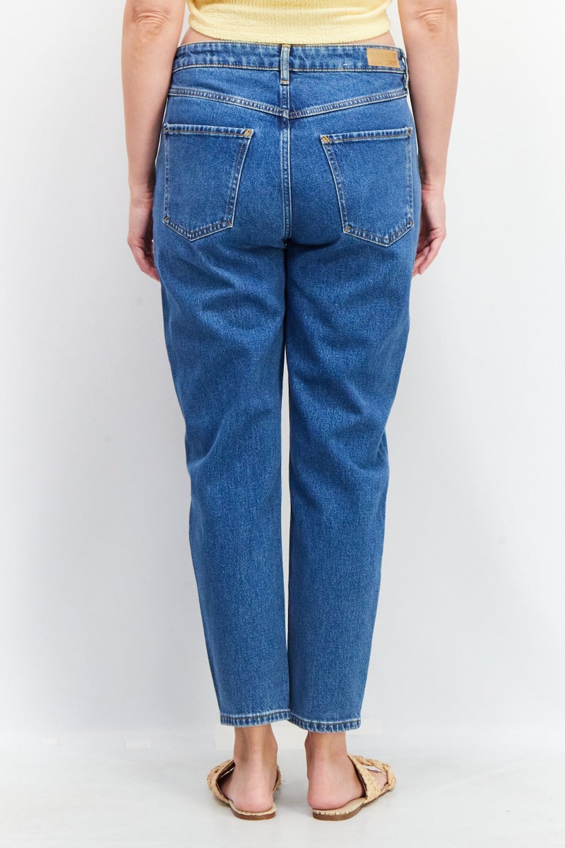 ESPRIT Women Mom Fit Textured Stretchable Jeans, Blue - Image 4