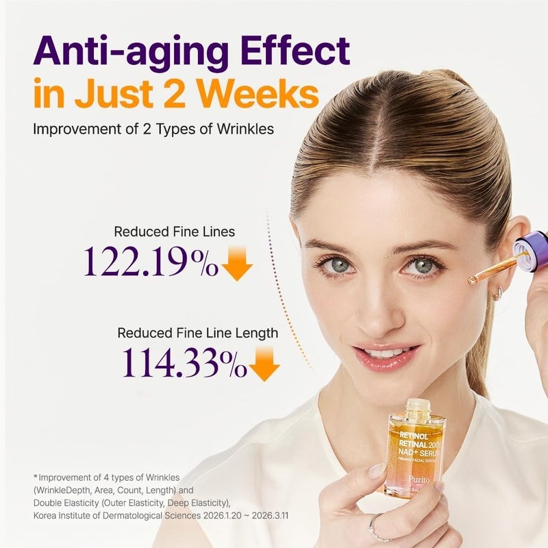PURITO Retinol + Retinal Serum with NAD, Shake-Activated PM Firming Booster Night Serum, 2000ppm Dual Retinoids, Helps Improve Fine Lines, Wrinkles, Firmness & Uneven Skin, 30 ml, 1.01 fl.oz - Image 5