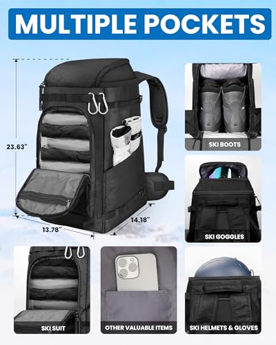 OutdoorMaster Ski Boot Bag, 65L Snowboard Boots Travel Backpack for Helmet, Ski Shoes, Goggles, Gloves, and Accessories, Waterproof Exterior & Bottom - Image 4