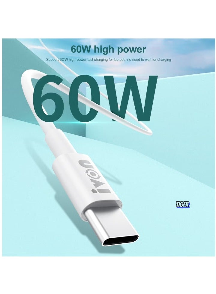 TIGER IVON CA203 60W PD USB-C to USB-C Fast Charging Data Cable – 1m Cable for Fast Charging and Data Transfer, Compatible with Smartphones, Laptops, and Tablets - Image 2