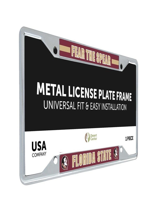 Desert Cactus Florida State University License Plate Frame Seminoles FSU Holder for Front or Back of Car Metal Car Tag Holder Officially Licensed (Slogan 2) - Image 1