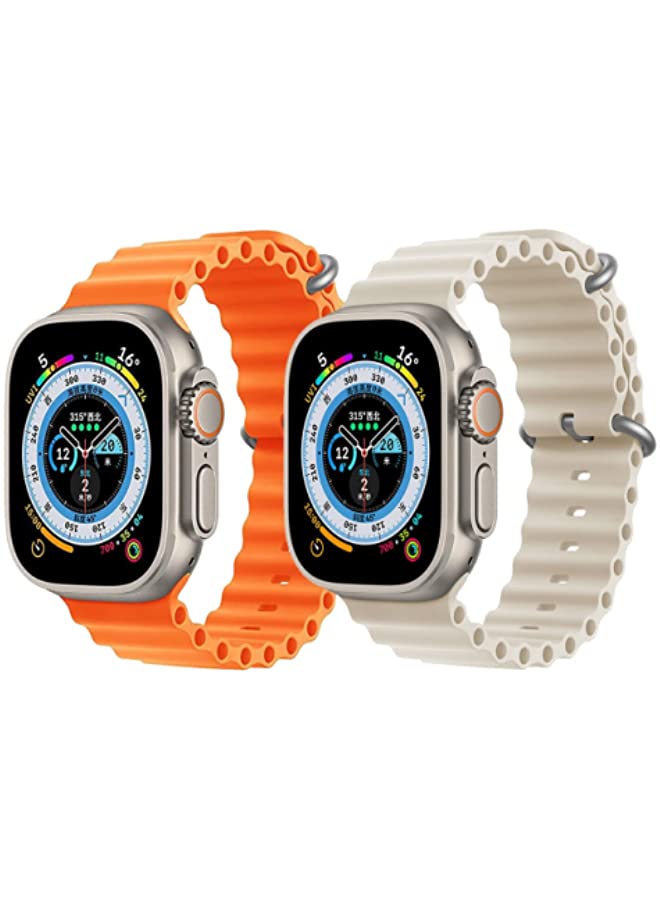 IAF Silicone Ocean Band Strap Orange Silicone Ocean Band Strap Pearl White Set of 2 for Apple Watch Ultra 8 49mm