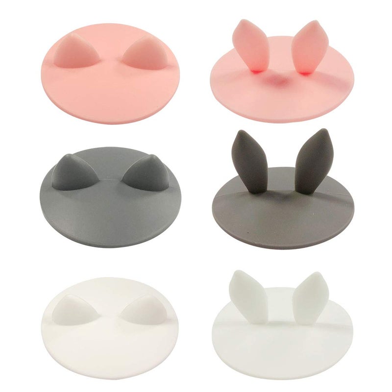 Wrapables Animal Ears Silicon Cup Lids AntiDust Airtight Mug Covers for Hot and Cold Beverages Set of 6