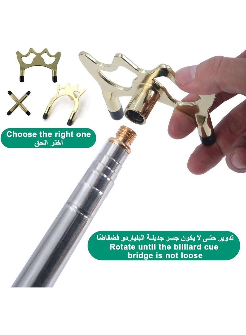 Soofam عصا بلياردو بريدج، عصا كيو قابلة للسحب مع خيوط لولبية 3 رؤوس معدنية قابلة للإزالة، حامل عصا بريدج سنوكر - Image 4