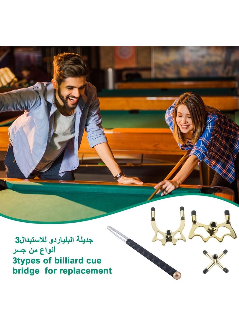 Soofam عصا بلياردو بريدج، عصا كيو قابلة للسحب مع خيوط لولبية 3 رؤوس معدنية قابلة للإزالة، حامل عصا بريدج سنوكر - Image 2