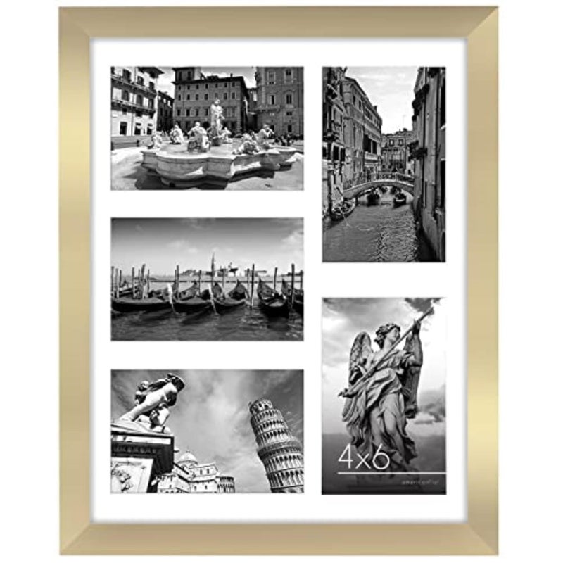 Americanflat 4x6 Collage Picture Frame with ShatterResistant Glass  Fits Five 4x6 Photos or Use as One 11x14 Picture Frame  Signature Collection  Collage Frames for Wall Display  Gold