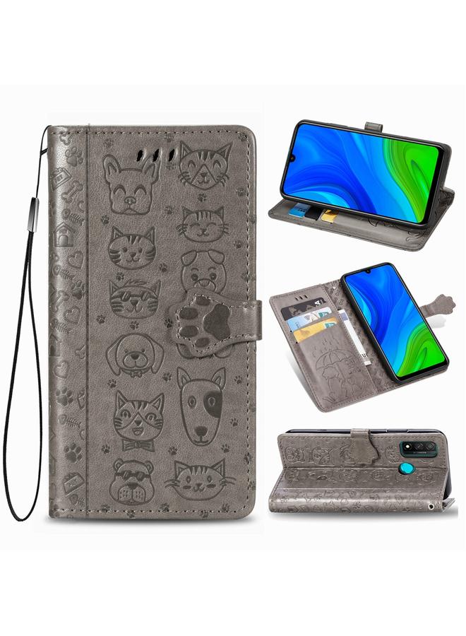 Zaboon Case For Huawei P Smart 2020 Lovely Cat and Dog Embossing Pattern Horizontal Flip Leather Case , with Holder & Card Slots & Wallet & Cartoon Clasp & Lanyard - Image 1