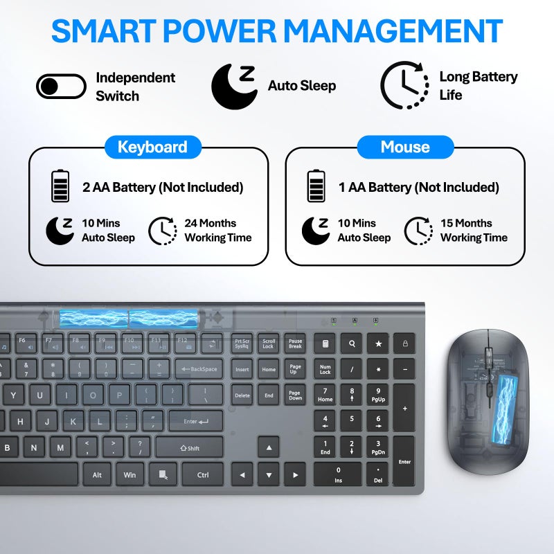EDJO Wireless Keyboard and Mouse Combo, Full Size Keyboard and Mouse, Long Battery Life, Optical Mouse, 2.4G Lag-Free Cordless Mice Keyboard Set Ultra Slim Design for Computer, Laptop, PC, Mac, Windows - Image 5