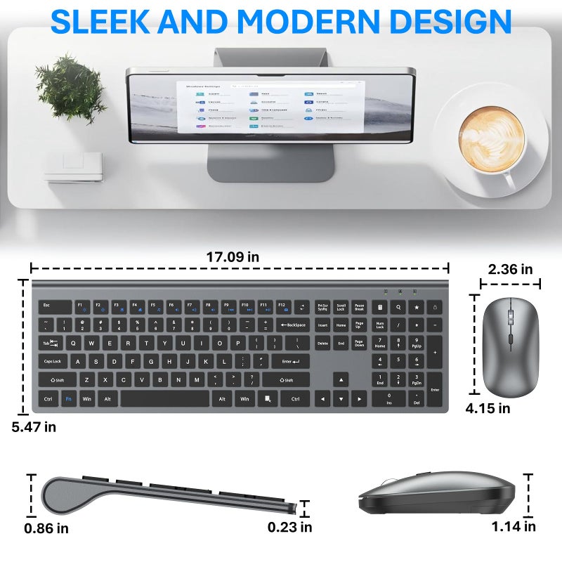 EDJO Wireless Keyboard and Mouse Combo, Full Size Keyboard and Mouse, Long Battery Life, Optical Mouse, 2.4G Lag-Free Cordless Mice Keyboard Set Ultra Slim Design for Computer, Laptop, PC, Mac, Windows - Image 2