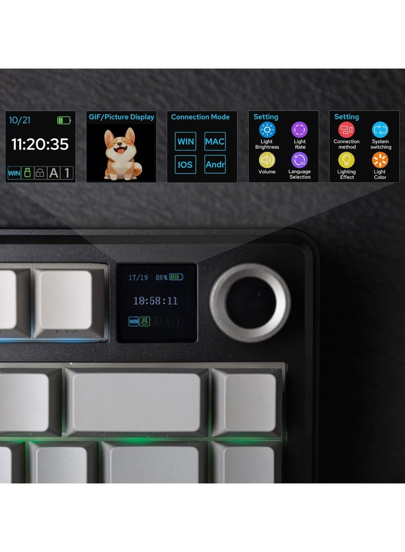 أولا لوحة مفاتيح ألعاب لاسلكية ثلاثية الأوضاع F75 MAX، شاشة TFT، مقبض، قابلة للتبديل السريع، 2.4 جيجاهرتز/Type-C/BT5.0، لون كريمي، لأجهزة الكمبيوتر/Mac/Office/الألعاب (أسود متدرج) - Image 3