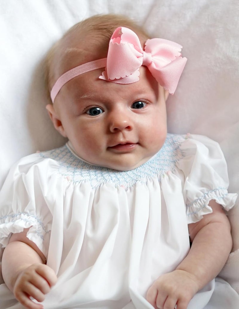 Wee Ones Baby Girls Extra Small Grosgrain Bow On Matching Elastic Band 624 Months White - Image 5