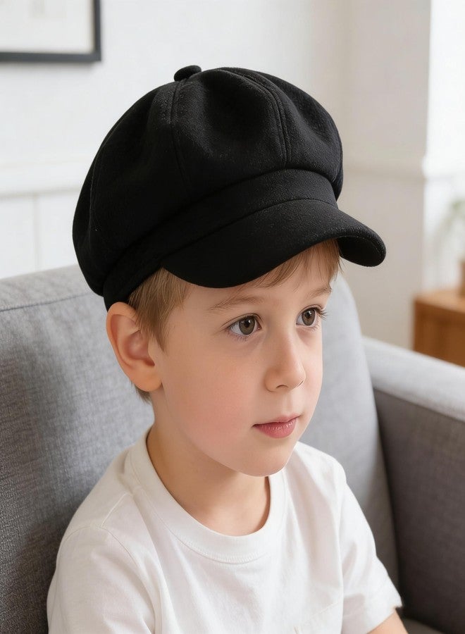 CaySep Kids Octagonal Newsboy Caps Classic Cabbie Hat Vintage Artist Beret Cap French Beret Pageboy Hat for Boys Girls 2-6Y Black - Image 4