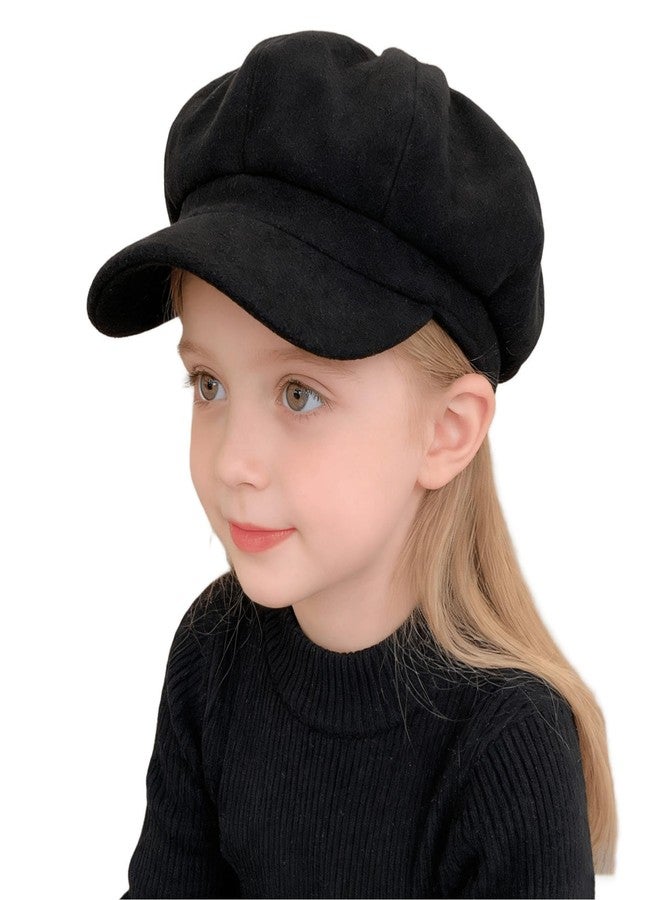 CaySep Kids Octagonal Newsboy Caps Classic Cabbie Hat Vintage Artist Beret Cap French Beret Pageboy Hat for Boys Girls 2-6Y Black - Image 1