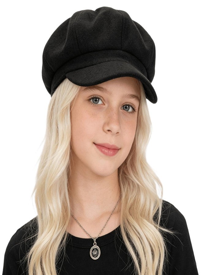CaySep Kids Octagonal Newsboy Caps Classic Cabbie Hat Vintage Artist Beret Cap French Beret Pageboy Hat for Boys Girls 2-6Y Black - Image 3