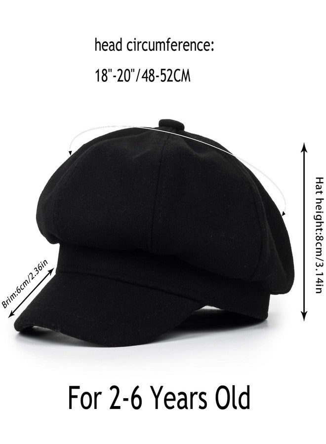 CaySep Kids Octagonal Newsboy Caps Classic Cabbie Hat Vintage Artist Beret Cap French Beret Pageboy Hat for Boys Girls 2-6Y Black - Image 2