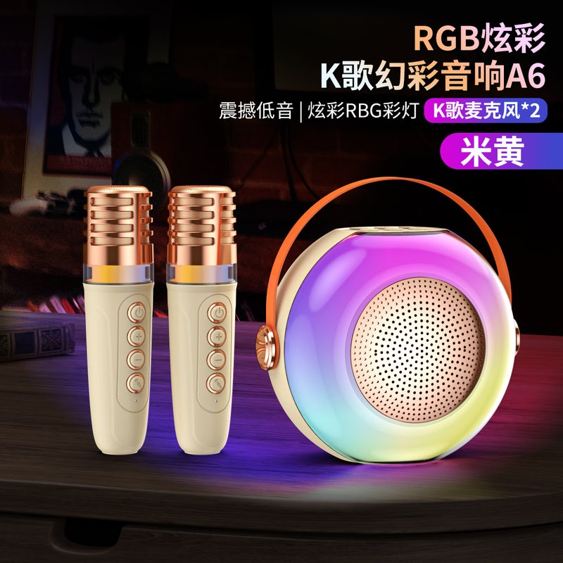 New A6 Wireless Bluetooth Audio Microphone Integrated Home Karaoke Colorful Lighting Portable Karaoke Card Speaker - Image 1