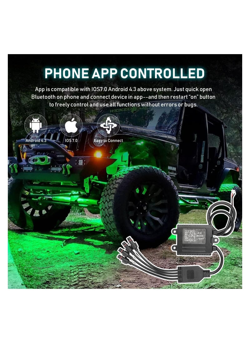 TBS DESIGN RGB LED Rock Lights Kit Auto Underglow Neon LED Light Bluetooth Timing Control, Music Mode Flashing, Waterproof RGB LED Lights for Car Jeep Truck SUV ATV Boat Motorcycle - 4 Pods  - Image 4