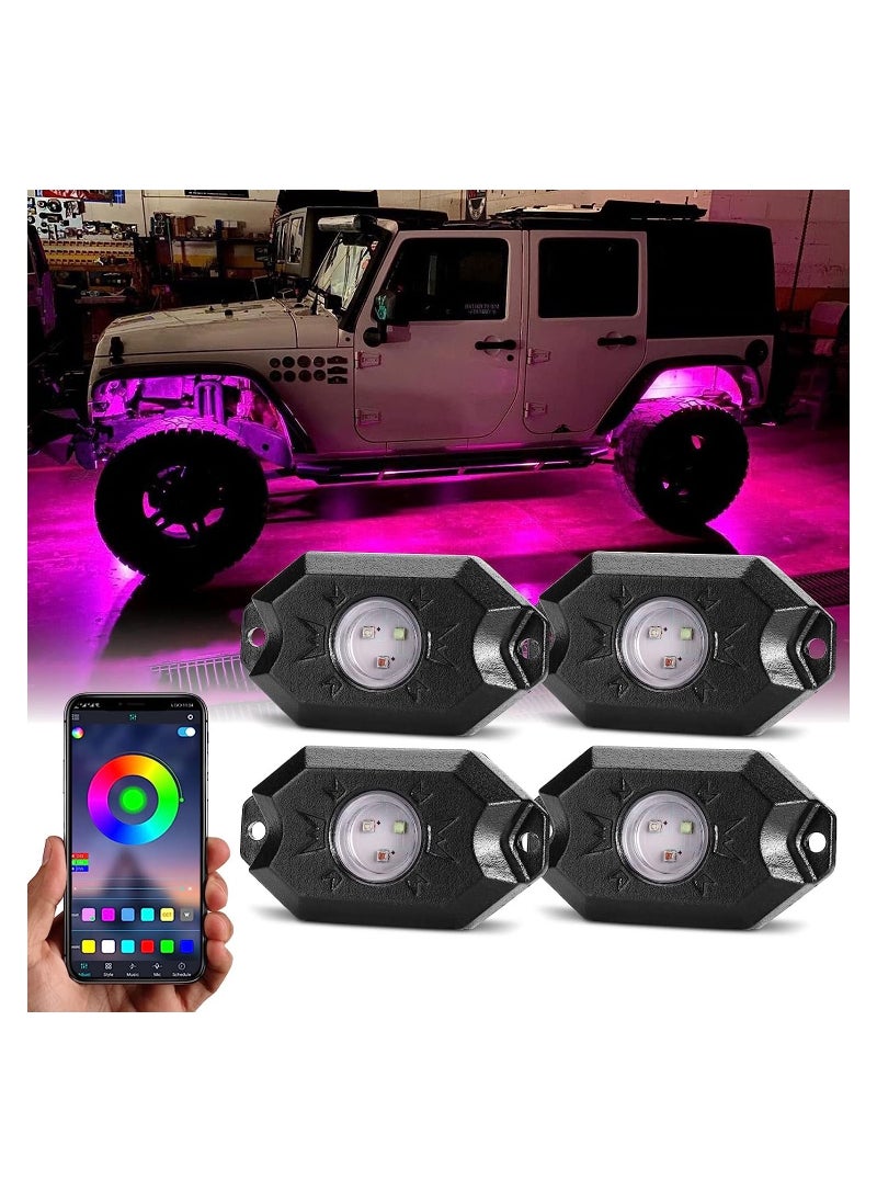 TBS DESIGN RGB LED Rock Lights Kit Auto Underglow Neon LED Light Bluetooth Timing Control, Music Mode Flashing, Waterproof RGB LED Lights for Car Jeep Truck SUV ATV Boat Motorcycle - 4 Pods  - Image 2