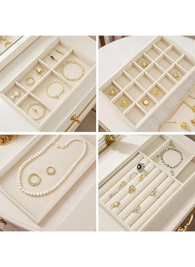 DUNISO 4 Pcs Velvet Jewelry Tray Set,Stackable Jewelry Organizer Trays, Removable Tray, Jewelry Display Organizer for Earrings, Rings, Necklace (Beige) - Image 5