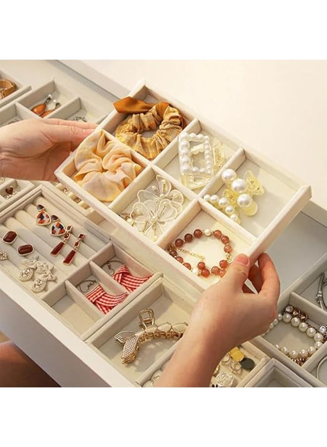 DUNISO 4 Pcs Velvet Jewelry Tray Set,Stackable Jewelry Organizer Trays, Removable Tray, Jewelry Display Organizer for Earrings, Rings, Necklace (Beige) - Image 4