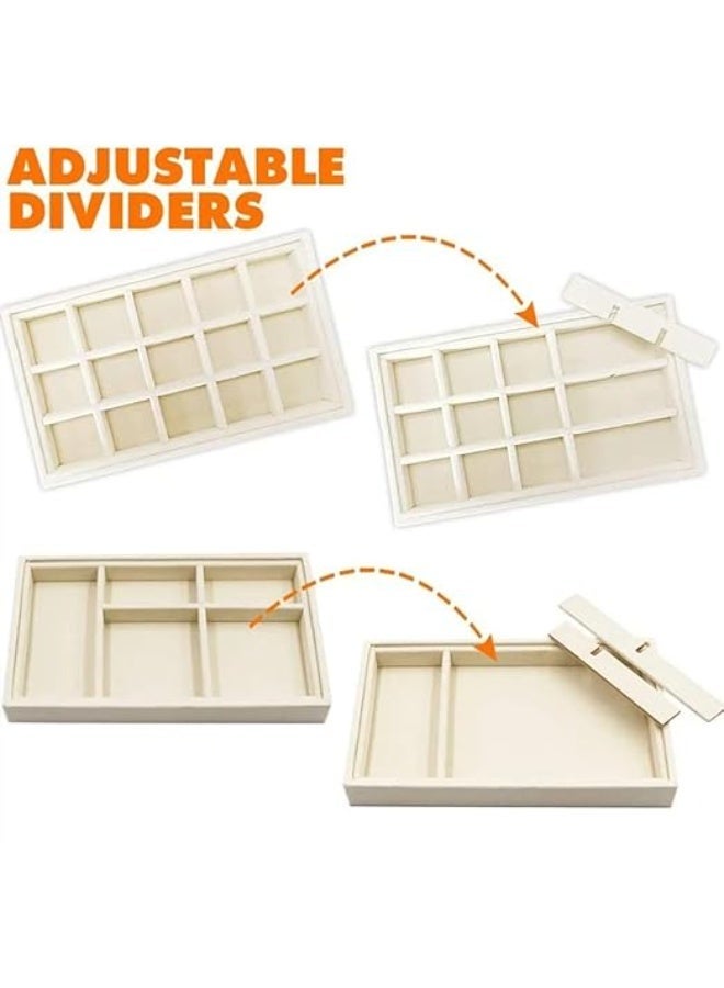 DUNISO 4 Pcs Velvet Jewelry Tray Set,Stackable Jewelry Organizer Trays, Removable Tray, Jewelry Display Organizer for Earrings, Rings, Necklace (Beige) - Image 3