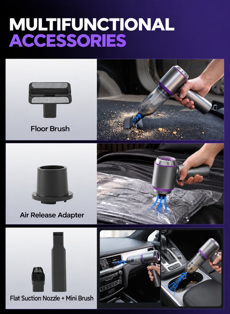 SUITU 4-in-1 Cordless Car Vacuum Cleaner, 15000Pa Brushless Handheld Vacuum with 3 Suction Levels, Air Duster & Inflator, 6000mAh Battery, Type-C Charging, 7 Accessories - Image 5