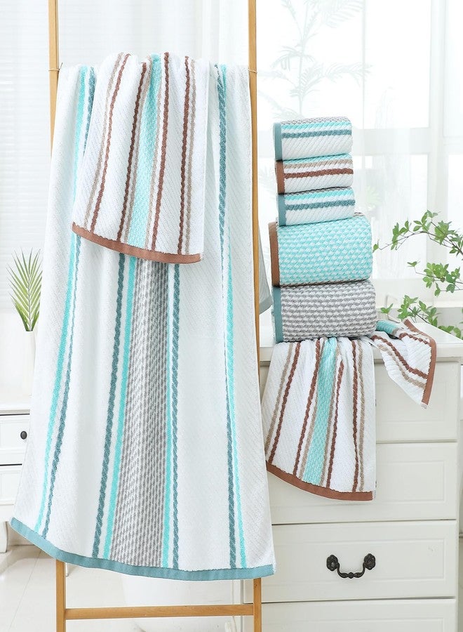 Pidada Bath Towel Striped Pattern 100% Cotton Soft Absorbent Decorative Towel for Bathroom (Green) - Image 3