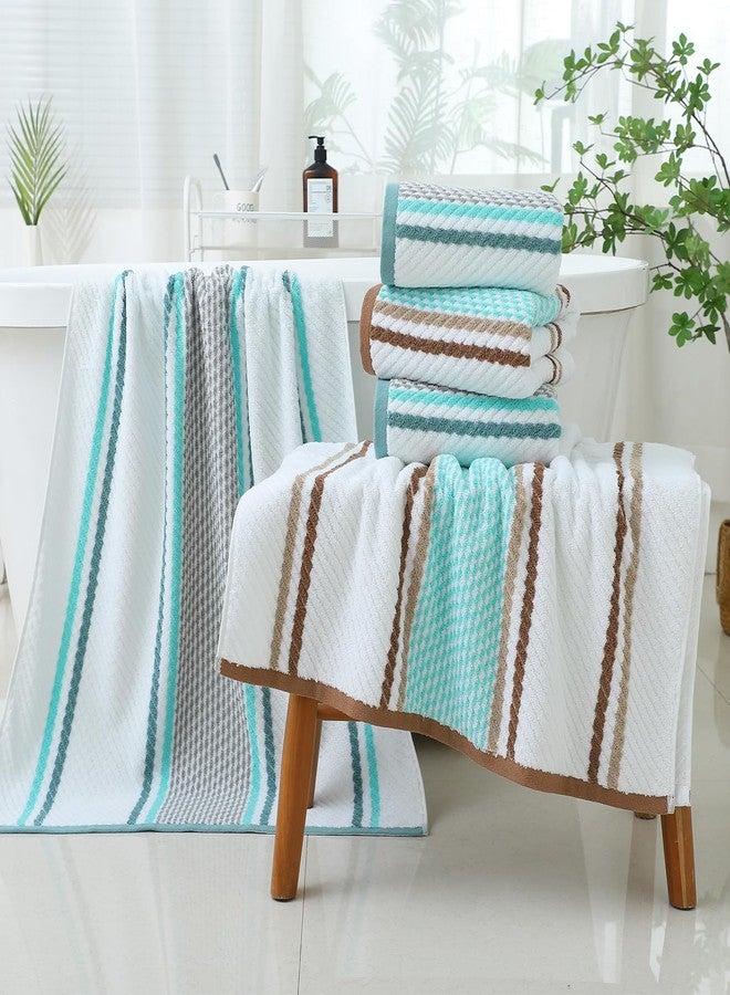 Pidada Bath Towel Striped Pattern 100% Cotton Soft Absorbent Decorative Towel for Bathroom (Green) - Image 4