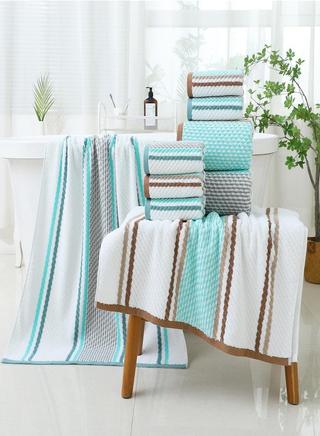 Pidada Bath Towel Striped Pattern 100% Cotton Soft Absorbent Decorative Towel for Bathroom (Green) - Image 2