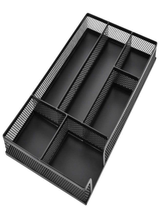 Loyanger Desk Drawer Organizer, Office Metal Mesh Drawer Divider Organizer Tray with 6 Compartments, Pen Organizer for Desk Drawers Tray Desktop Accessories(COLOR:Black) - Image 1
