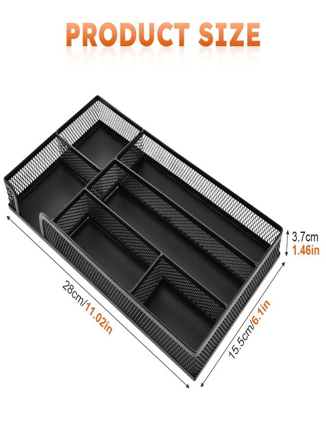 Loyanger Desk Drawer Organizer, Office Metal Mesh Drawer Divider Organizer Tray with 6 Compartments, Pen Organizer for Desk Drawers Tray Desktop Accessories(COLOR:Black) - Image 2