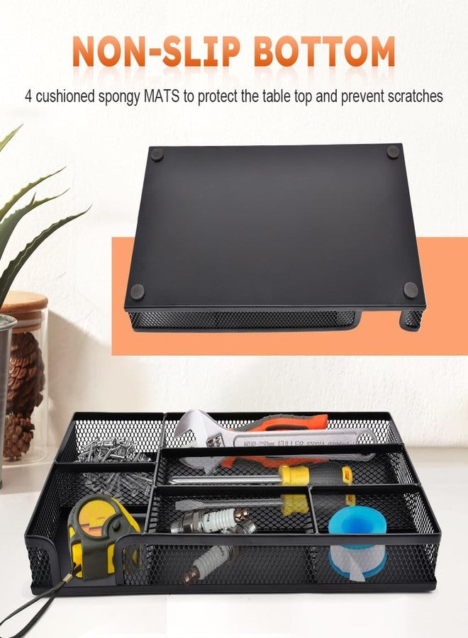 Loyanger Desk Drawer Organizer, Office Metal Mesh Drawer Divider Organizer Tray with 6 Compartments, Pen Organizer for Desk Drawers Tray Desktop Accessories(COLOR:Black) - Image 4