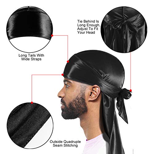 Roybens 3PCS Silky Durags Pack for Men Waves, Satin Doo Rag, Award 1 Wave Cap,G - Image 3