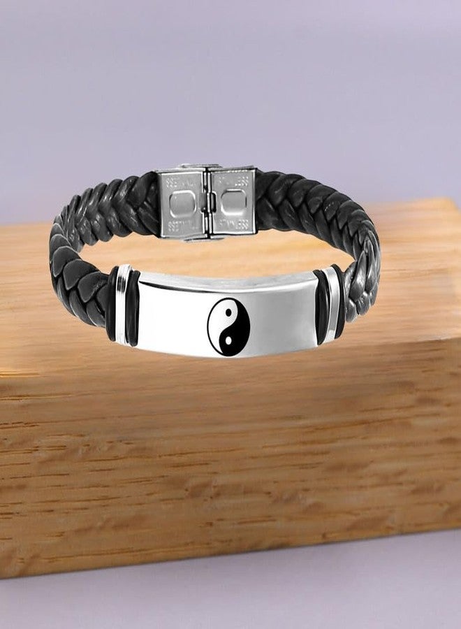 M Men Style Yin Yang Symbol Leather Weave Bracelets for Mens Women Magnetic Lock Clasp Genuine Bracelet Wristband Vintage Cuff Jewelry Friendship Couple SBr2025143 - Image 3