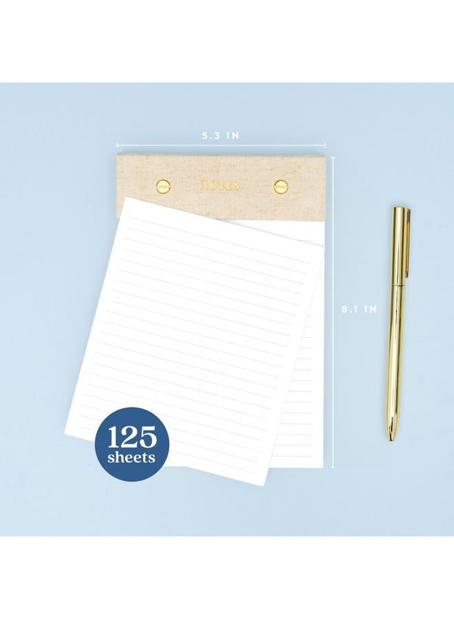 ELYN Lined Notepad, Aesthetic Linen Memo Pad With Matching Gold Gel Pen, 125 Sheets, 8.1 x 5.3 in - 100 GSM Premium Thick Paper, Perforated Pages & Hard Linen Backing, For Work, School or Home (Linen) - Image 2