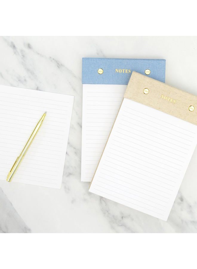 ELYN Lined Notepad, Aesthetic Linen Memo Pad With Matching Gold Gel Pen, 125 Sheets, 8.1 x 5.3 in - 100 GSM Premium Thick Paper, Perforated Pages & Hard Linen Backing, For Work, School or Home (Linen) - Image 5