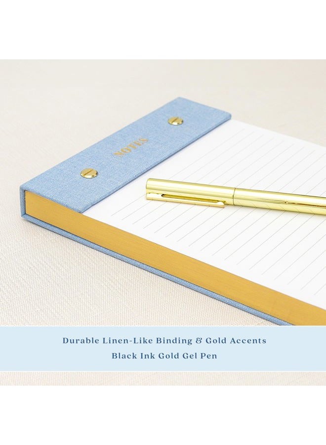 ELYN Lined Notepad, Aesthetic Linen Memo Pad With Matching Gold Gel Pen, 125 Sheets, 8.1 x 5.3 in - 100 GSM Premium Thick Paper, Perforated Pages & Hard Linen Backing, For Work, School or Home (Linen) - Image 3